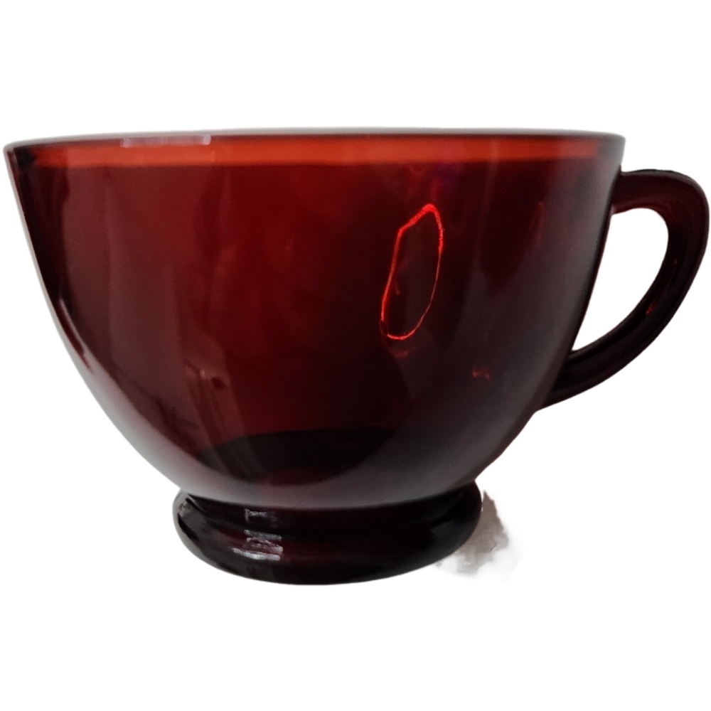 Antique Ruby Red Depression Glass Coffee Cup w Saucer, Set of 4 - Picture 5 of 6